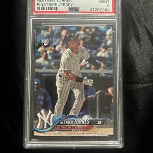 Gleyber Torres with Pinstripe Jersey PSA Mint 9